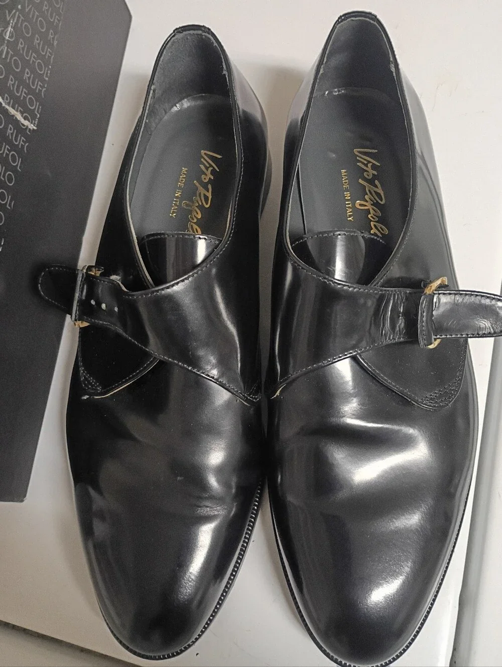 Men's Black Leather Vito Rufolo Monk Strap Oxfords